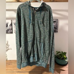 North Face Men’s Green and Orange Zip Up Hoodie XL